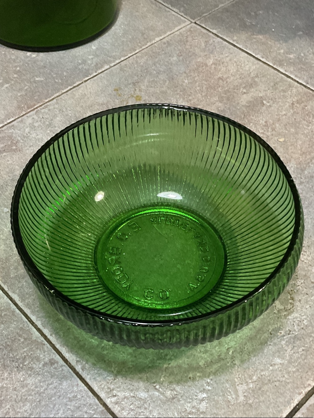 Emerald Ribbed Glass Bowl - Decorative Serving Piece